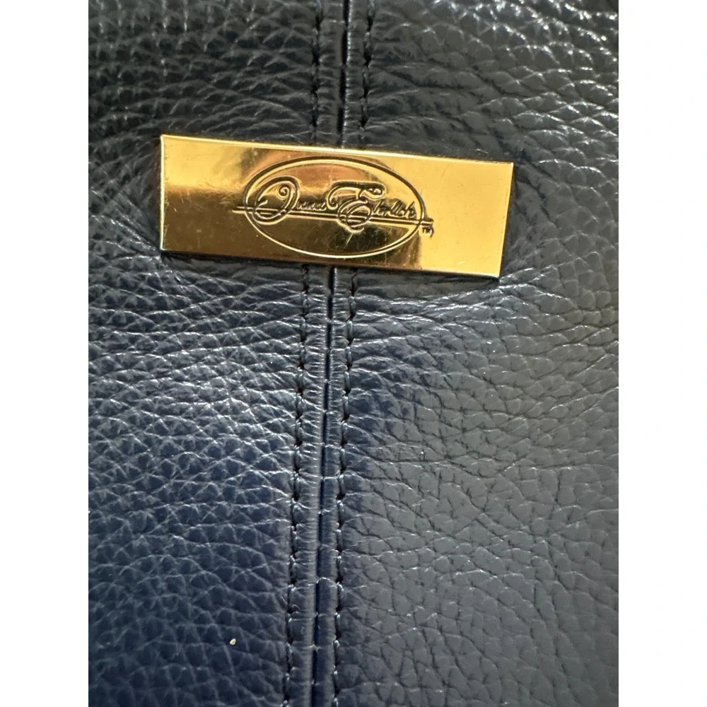 Donna Elissa Navy Blue Pebbled Leather Satchel Crossbody Bag Gold Hardware